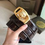 AAA Stefano Ricci Gentlemen's Leather Belt With Yellow Gold Leopard Head Buckle